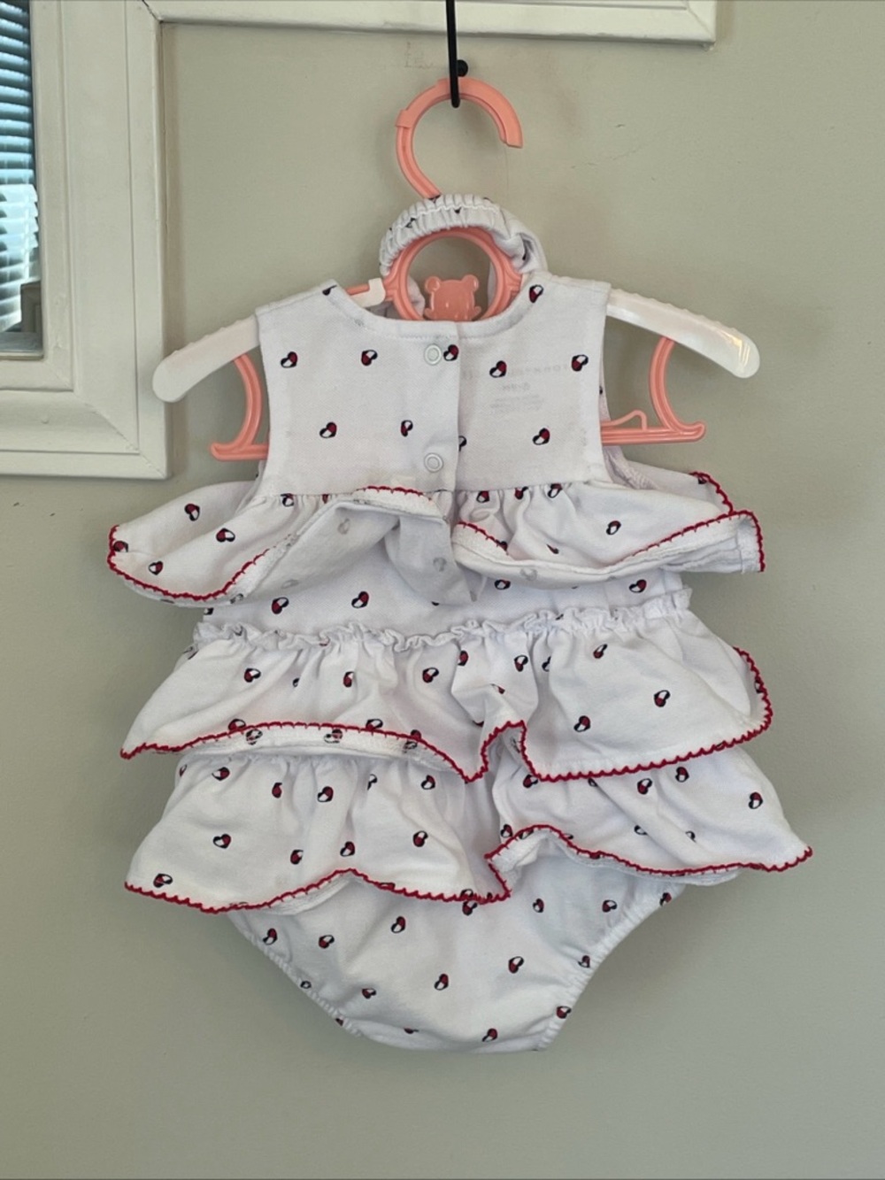 Tommy Hilfiger Baby Girls White Pique Logo Ruffle Sunsuit Size 6-9 Months - Picture 4 of 6